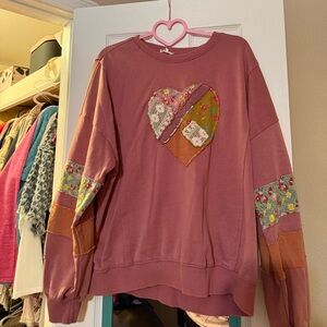 Easel Patchwork Heart Sweater - Mauve and Multicolor